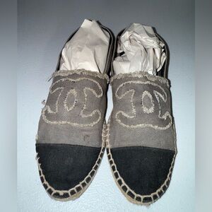 Chanel Grey and Black Canvas Espadrilles Size 38 ( 7.5 US )